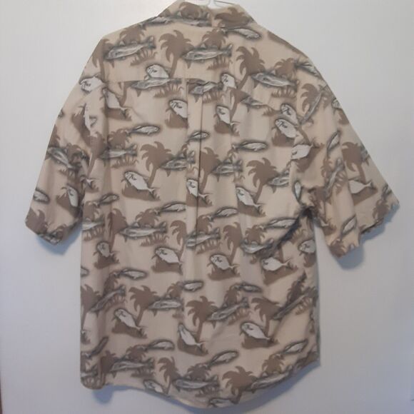 Columbia Sportswear Shirt Mens Large Beige Fish Print Short Sleeve Button Hiking - Picture 5 of 8